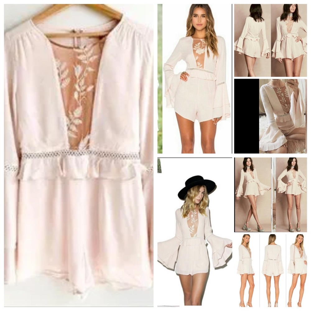 For Love and Lemons Emelia Romper Dusty Pink Bell Sleeve